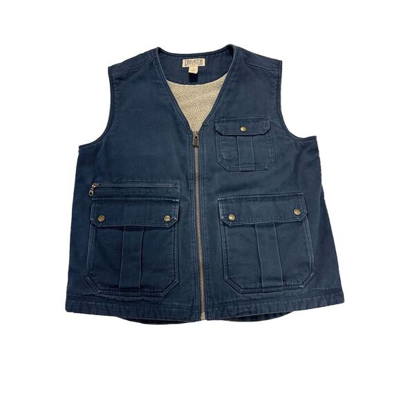 Duluth Trading Mens L Vest Sherpa Lined Canvas Full Zip Blue Pockets Workwear - Picture 1 of 10